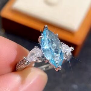 Blue and Silver Marquise-Cut Gemstone Ring